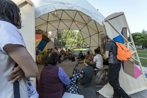 Philadelphia Assembled, Public Phase, Toward Sanctuary Dome, Sanctuary stewards gathering, photo Joseph Hu